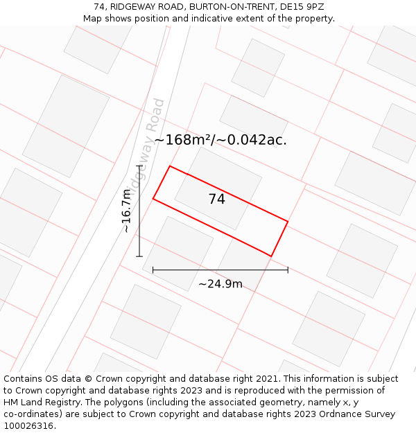 74, RIDGEWAY ROAD, BURTON-ON-TRENT, DE15 9PZ: Plot and title map