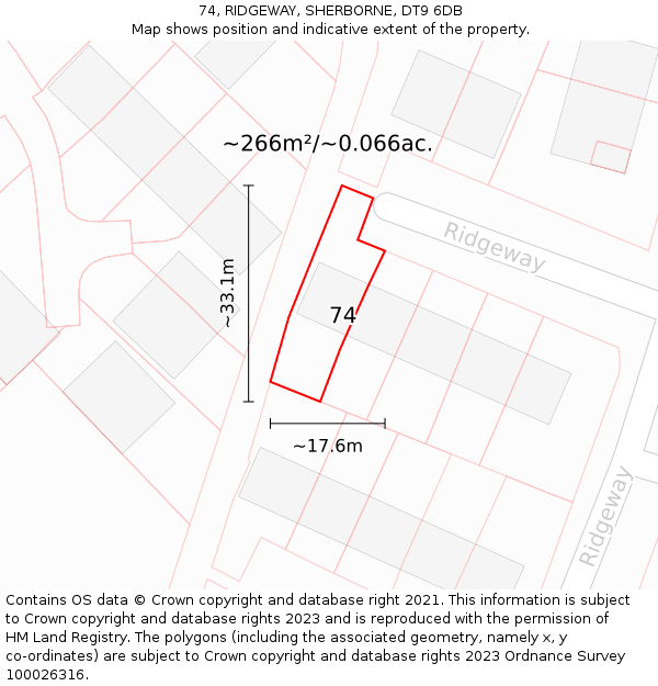 74, RIDGEWAY, SHERBORNE, DT9 6DB: Plot and title map
