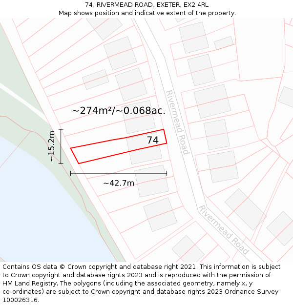 74, RIVERMEAD ROAD, EXETER, EX2 4RL: Plot and title map