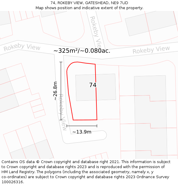 74, ROKEBY VIEW, GATESHEAD, NE9 7UD: Plot and title map