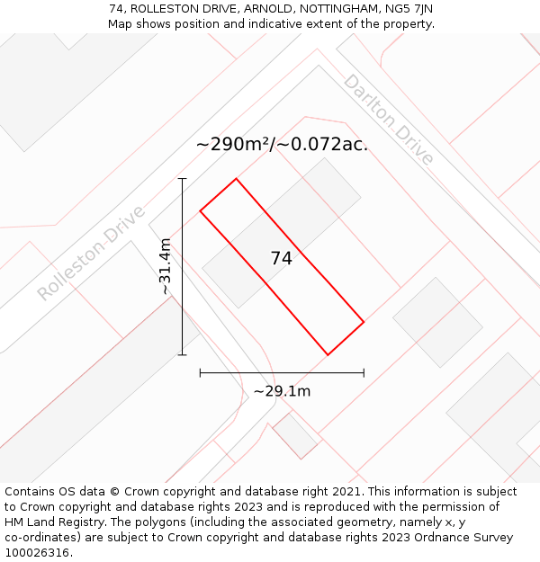 74, ROLLESTON DRIVE, ARNOLD, NOTTINGHAM, NG5 7JN: Plot and title map