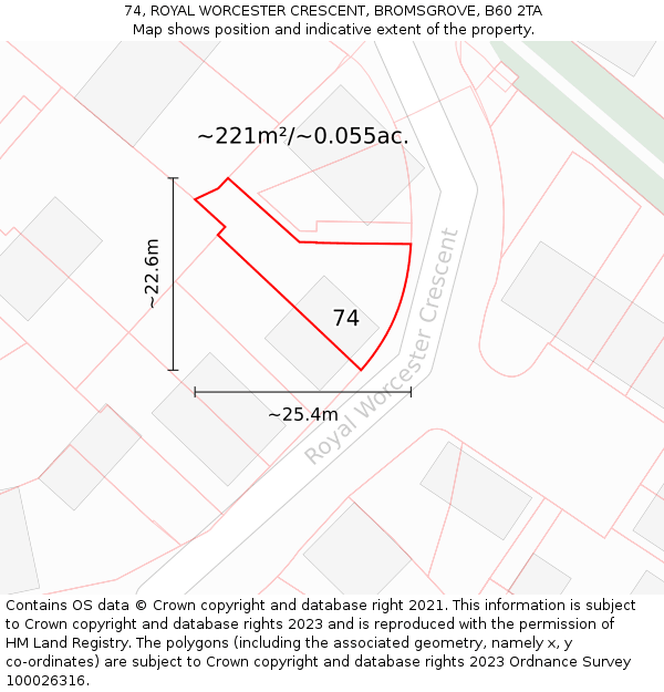 74, ROYAL WORCESTER CRESCENT, BROMSGROVE, B60 2TA: Plot and title map