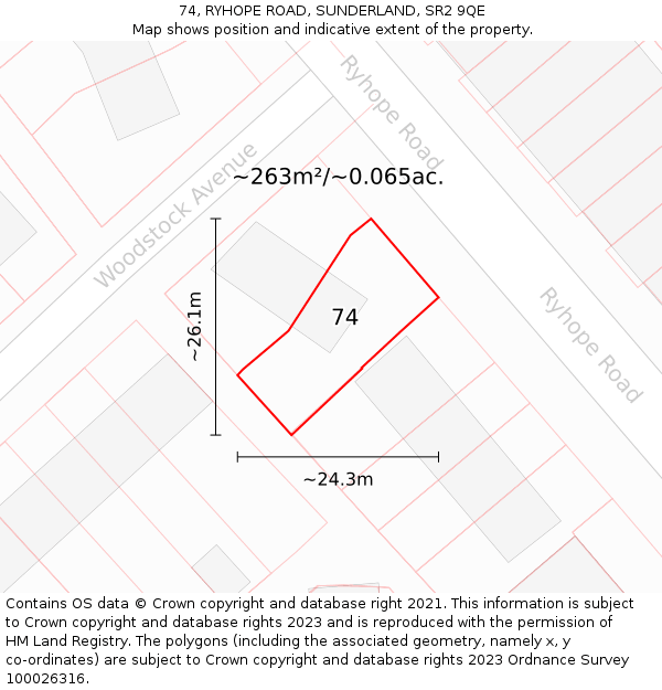 74, RYHOPE ROAD, SUNDERLAND, SR2 9QE: Plot and title map