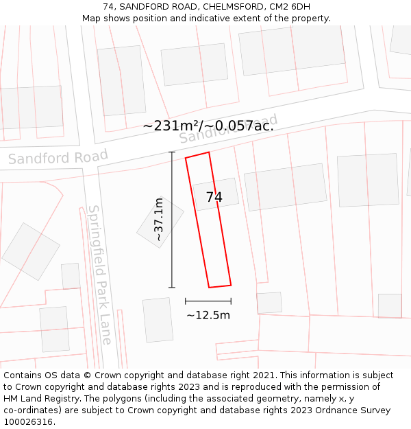 74, SANDFORD ROAD, CHELMSFORD, CM2 6DH: Plot and title map