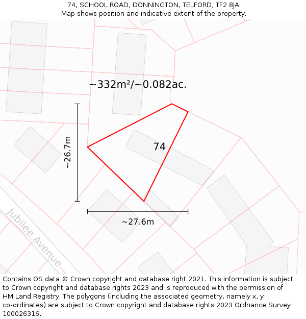 74, SCHOOL ROAD, DONNINGTON, TELFORD, TF2 8JA: Plot and title map