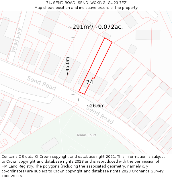 74, SEND ROAD, SEND, WOKING, GU23 7EZ: Plot and title map