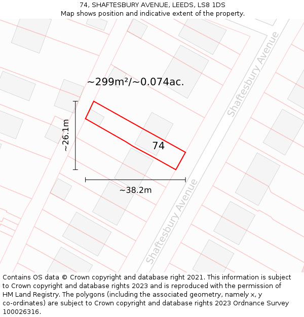 74, SHAFTESBURY AVENUE, LEEDS, LS8 1DS: Plot and title map