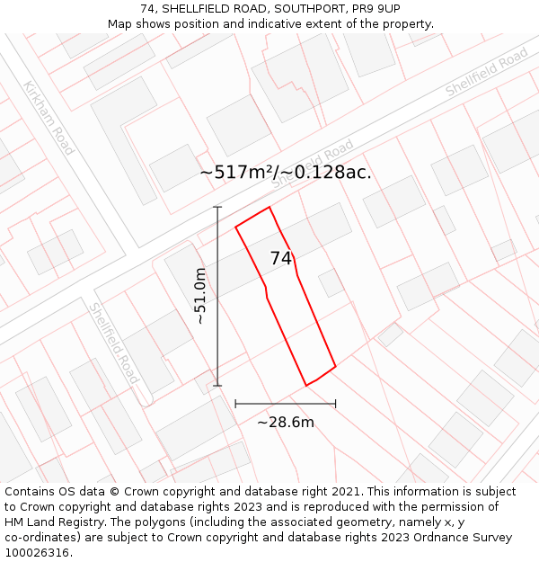 74, SHELLFIELD ROAD, SOUTHPORT, PR9 9UP: Plot and title map