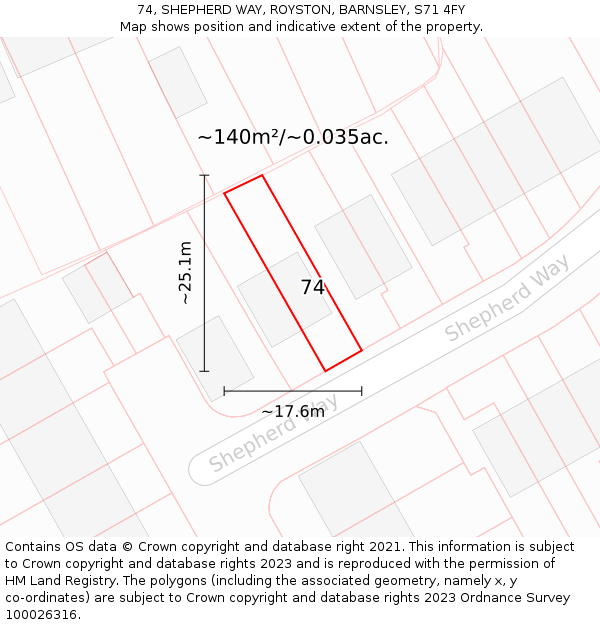 74, SHEPHERD WAY, ROYSTON, BARNSLEY, S71 4FY: Plot and title map