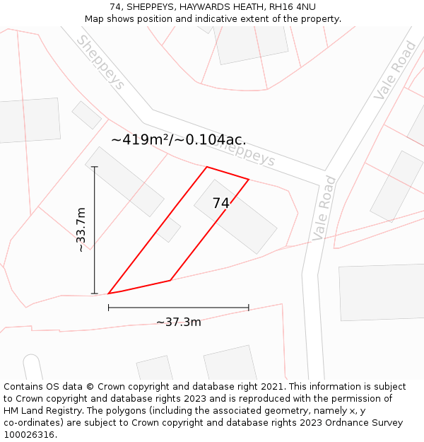 74, SHEPPEYS, HAYWARDS HEATH, RH16 4NU: Plot and title map