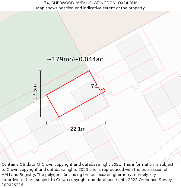 74, SHERWOOD AVENUE, ABINGDON, OX14 3NA: Plot and title map