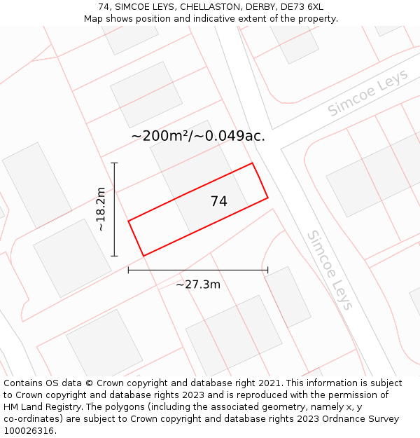 74, SIMCOE LEYS, CHELLASTON, DERBY, DE73 6XL: Plot and title map