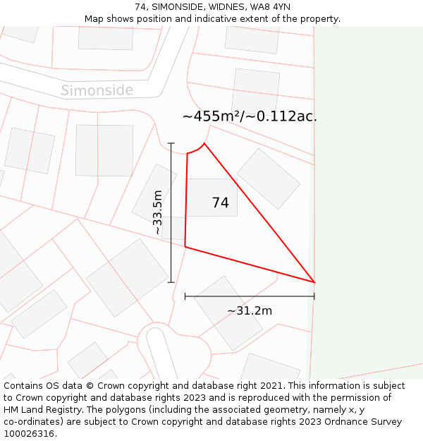 74, SIMONSIDE, WIDNES, WA8 4YN: Plot and title map