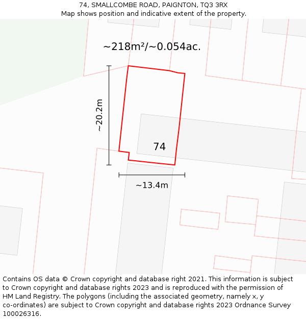 74, SMALLCOMBE ROAD, PAIGNTON, TQ3 3RX: Plot and title map