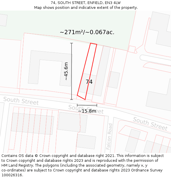 74, SOUTH STREET, ENFIELD, EN3 4LW: Plot and title map