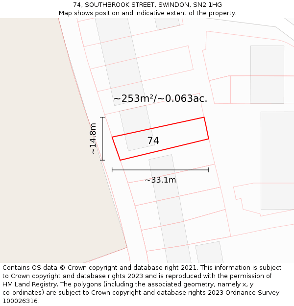 74, SOUTHBROOK STREET, SWINDON, SN2 1HG: Plot and title map
