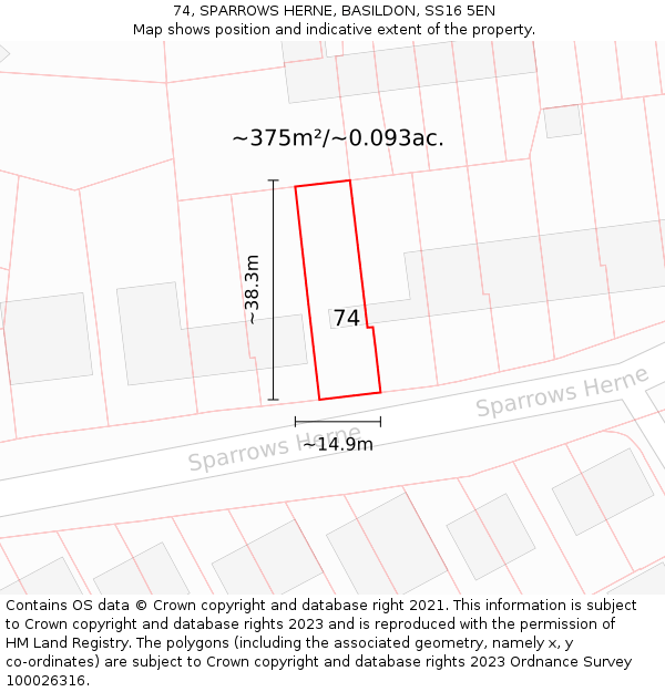 74, SPARROWS HERNE, BASILDON, SS16 5EN: Plot and title map
