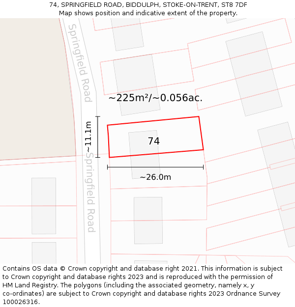 74, SPRINGFIELD ROAD, BIDDULPH, STOKE-ON-TRENT, ST8 7DF: Plot and title map
