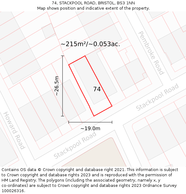 74, STACKPOOL ROAD, BRISTOL, BS3 1NN: Plot and title map
