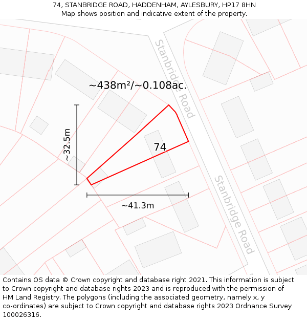 74, STANBRIDGE ROAD, HADDENHAM, AYLESBURY, HP17 8HN: Plot and title map