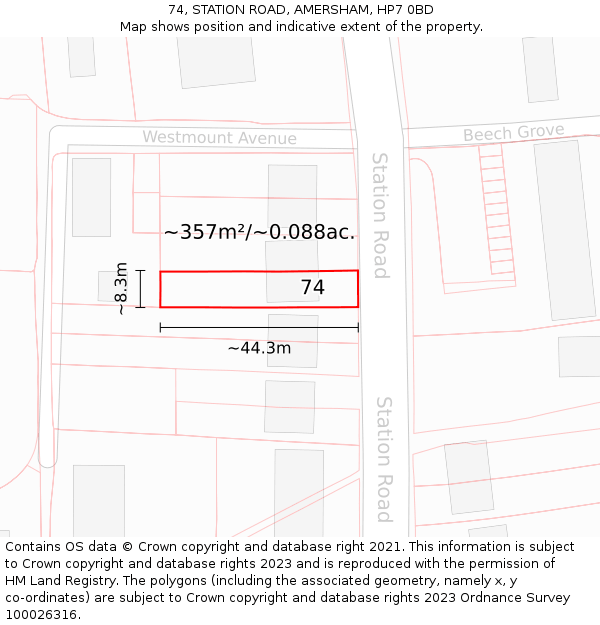 74, STATION ROAD, AMERSHAM, HP7 0BD: Plot and title map
