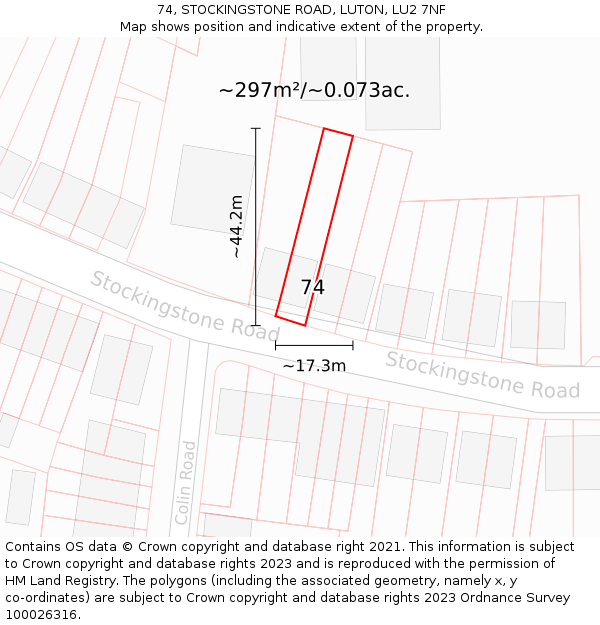 74, STOCKINGSTONE ROAD, LUTON, LU2 7NF: Plot and title map