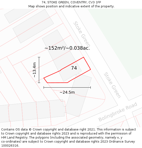 74, STOKE GREEN, COVENTRY, CV3 1FP: Plot and title map