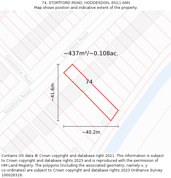 74, STORTFORD ROAD, HODDESDON, EN11 0AN: Plot and title map