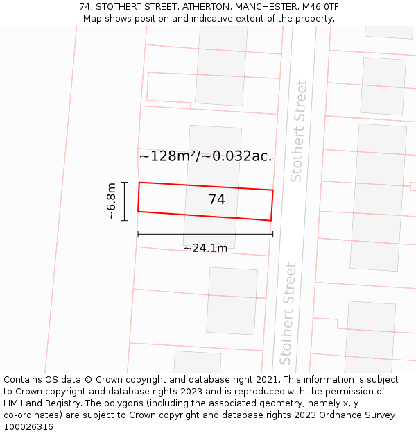 74, STOTHERT STREET, ATHERTON, MANCHESTER, M46 0TF: Plot and title map