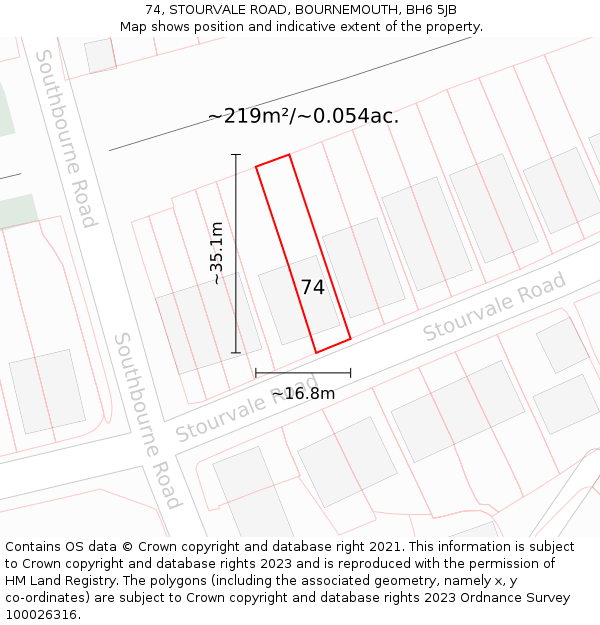 74, STOURVALE ROAD, BOURNEMOUTH, BH6 5JB: Plot and title map