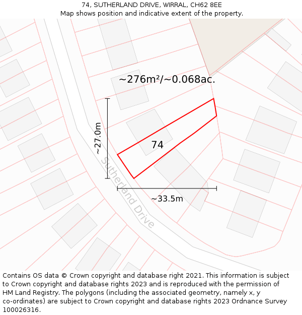 74, SUTHERLAND DRIVE, WIRRAL, CH62 8EE: Plot and title map