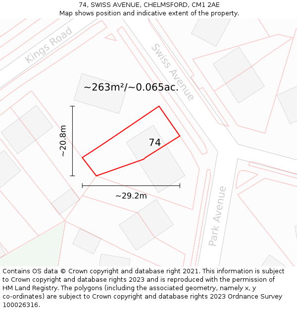 74, SWISS AVENUE, CHELMSFORD, CM1 2AE: Plot and title map