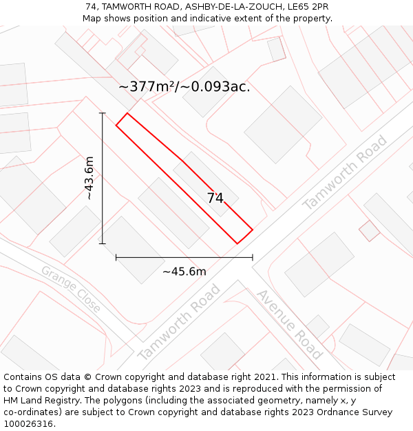 74, TAMWORTH ROAD, ASHBY-DE-LA-ZOUCH, LE65 2PR: Plot and title map