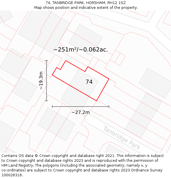 74, TANBRIDGE PARK, HORSHAM, RH12 1SZ: Plot and title map