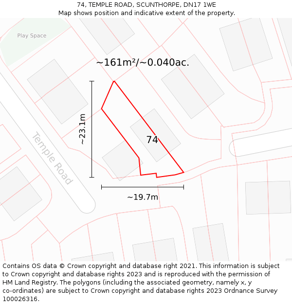 74, TEMPLE ROAD, SCUNTHORPE, DN17 1WE: Plot and title map