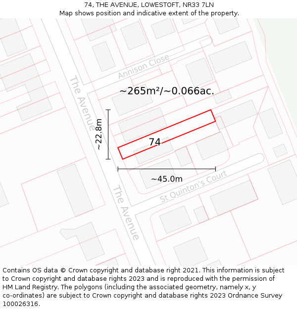 74, THE AVENUE, LOWESTOFT, NR33 7LN: Plot and title map