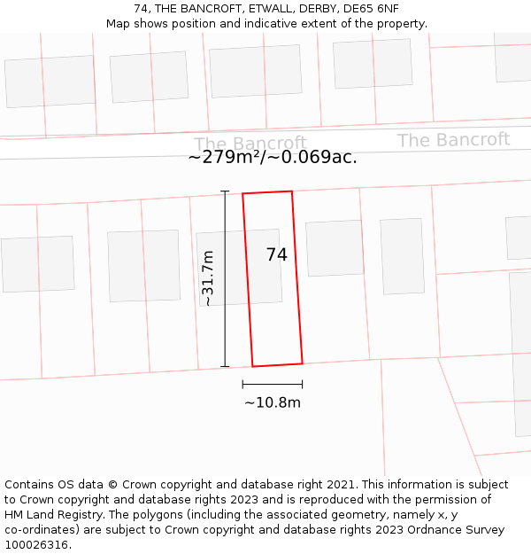 74, THE BANCROFT, ETWALL, DERBY, DE65 6NF: Plot and title map