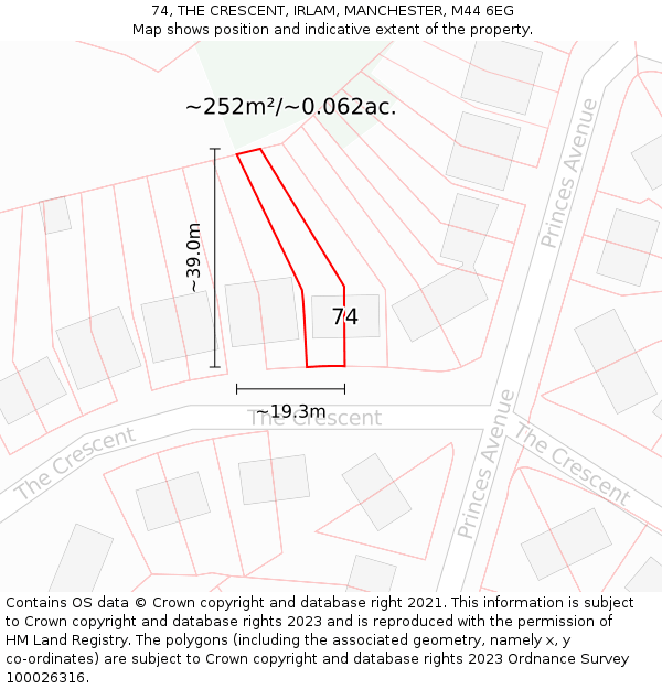 74, THE CRESCENT, IRLAM, MANCHESTER, M44 6EG: Plot and title map