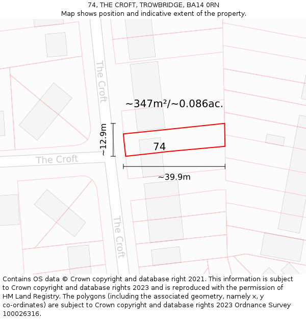 74, THE CROFT, TROWBRIDGE, BA14 0RN: Plot and title map