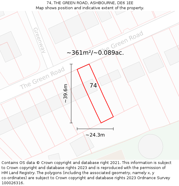74, THE GREEN ROAD, ASHBOURNE, DE6 1EE: Plot and title map