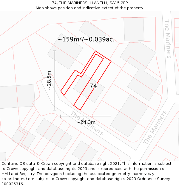 74, THE MARINERS, LLANELLI, SA15 2PP: Plot and title map