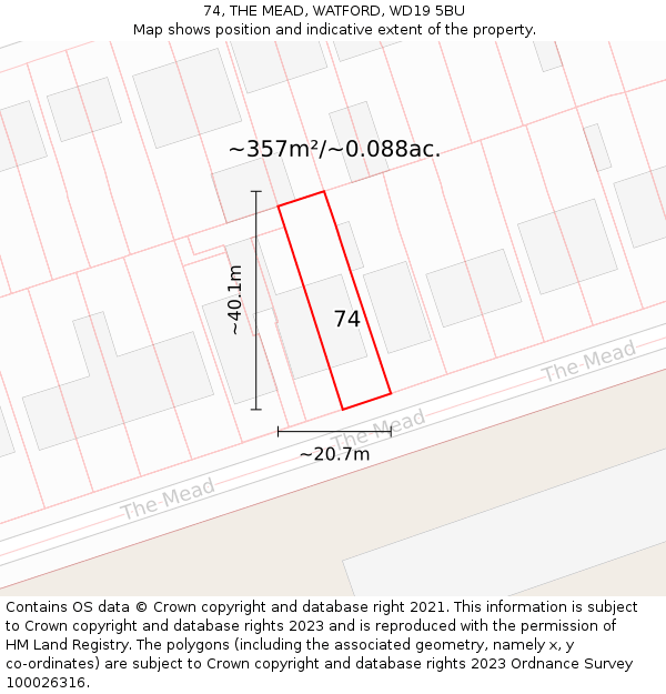 74, THE MEAD, WATFORD, WD19 5BU: Plot and title map