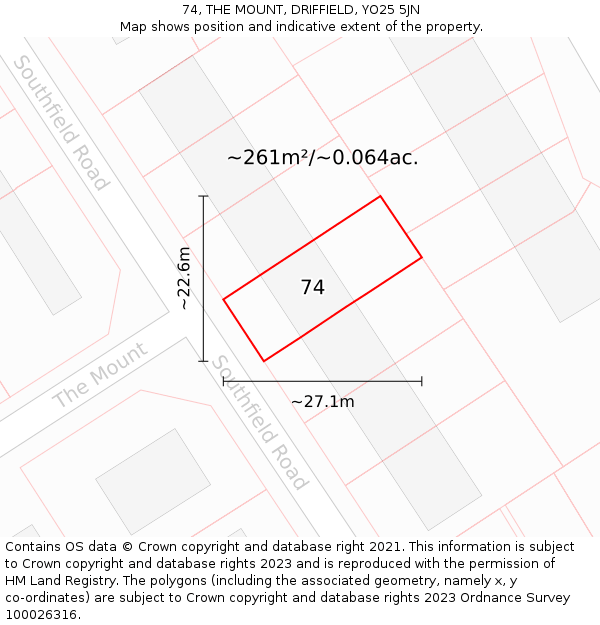 74, THE MOUNT, DRIFFIELD, YO25 5JN: Plot and title map