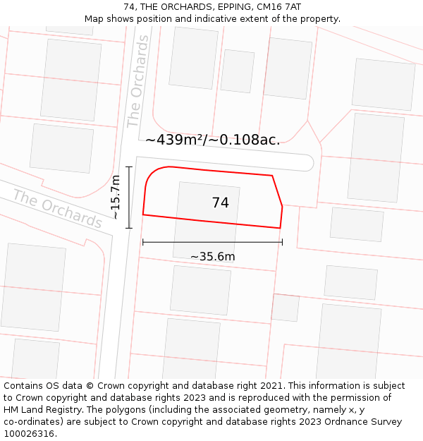 74, THE ORCHARDS, EPPING, CM16 7AT: Plot and title map