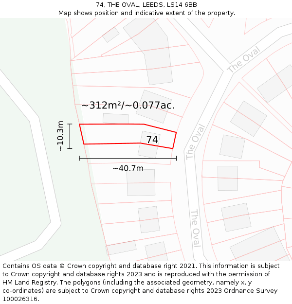 74, THE OVAL, LEEDS, LS14 6BB: Plot and title map