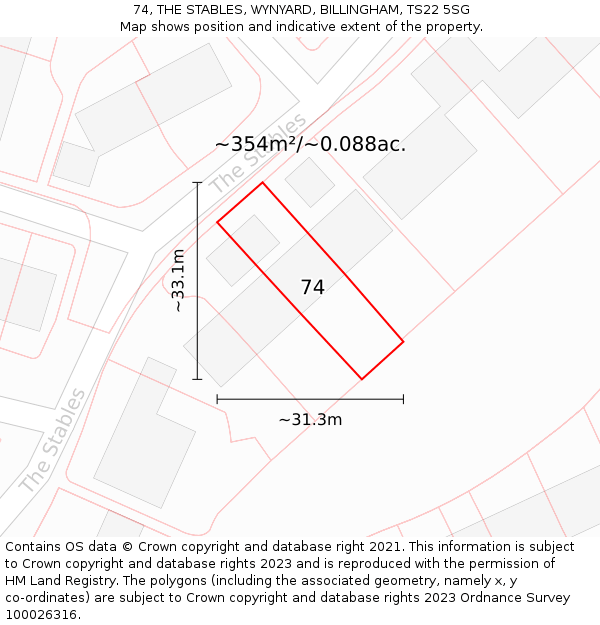 74, THE STABLES, WYNYARD, BILLINGHAM, TS22 5SG: Plot and title map