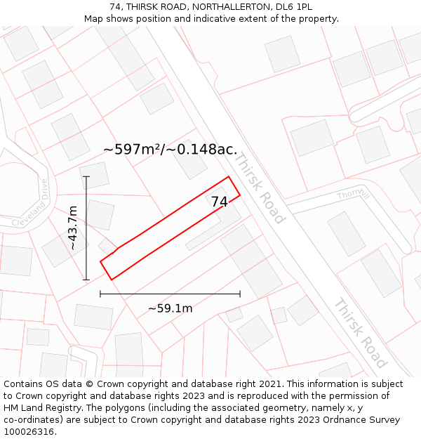 74, THIRSK ROAD, NORTHALLERTON, DL6 1PL: Plot and title map