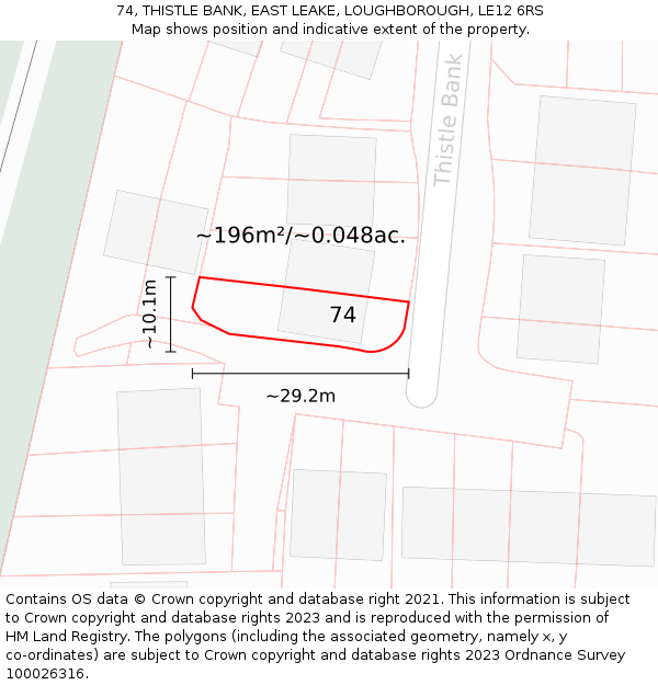 74, THISTLE BANK, EAST LEAKE, LOUGHBOROUGH, LE12 6RS: Plot and title map