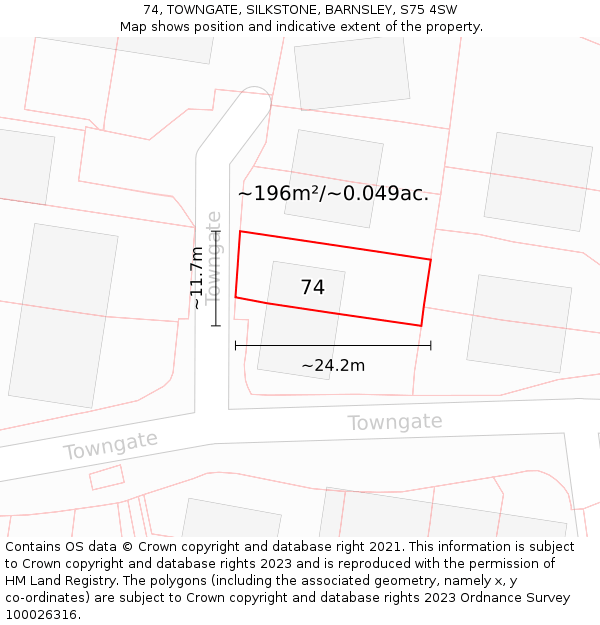 74, TOWNGATE, SILKSTONE, BARNSLEY, S75 4SW: Plot and title map