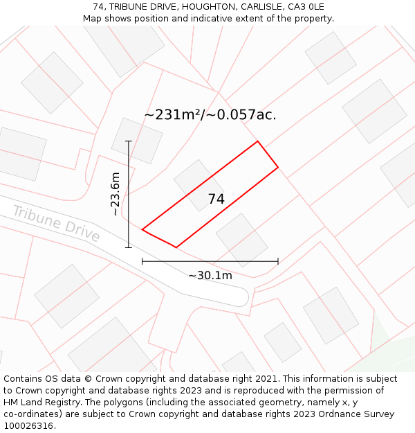 74, TRIBUNE DRIVE, HOUGHTON, CARLISLE, CA3 0LE: Plot and title map